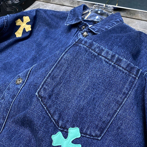 22ss   クロムハーツ服コピー  カラークロス刺繍のデニムシャツ