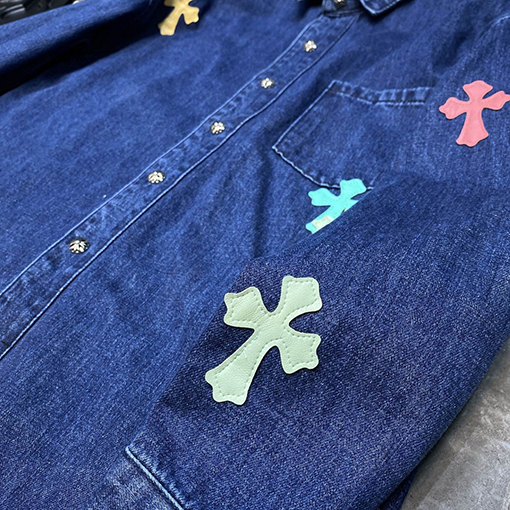 22ss   クロムハーツ服コピー  カラークロス刺繍のデニムシャツ