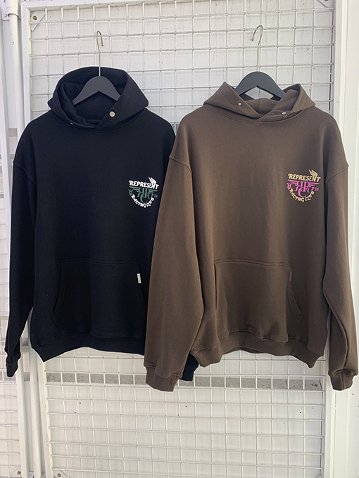 REPRESENT服コピー立体ロゴのプリントフードパーカーアイテム