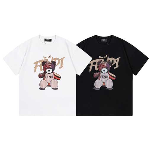 フェンディーコピープリント半袖Tシャツクマのレタリングロゴ