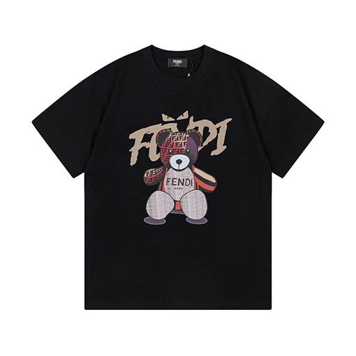 フェンディーコピープリント半袖Tシャツクマのレタリングロゴ