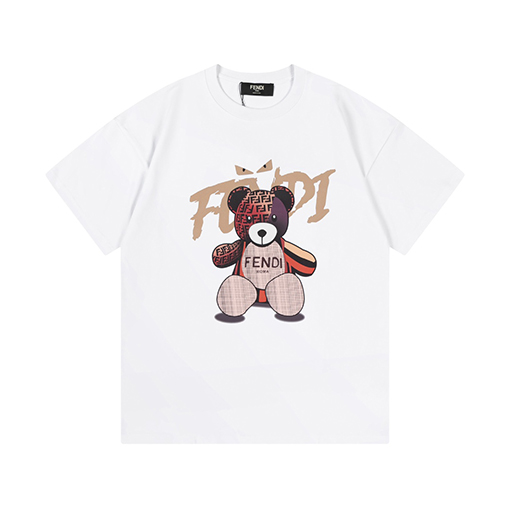 フェンディーコピープリント半袖Tシャツクマのレタリングロゴ