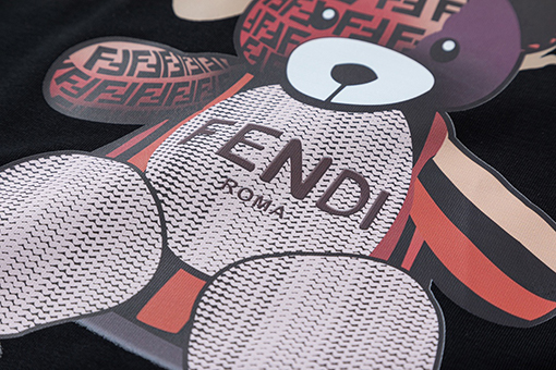 フェンディーコピープリント半袖Tシャツクマのレタリングロゴ
