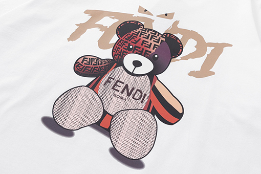フェンディーコピープリント半袖Tシャツクマのレタリングロゴ