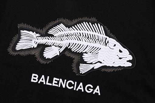 バレンシアガスーパーコピープリント半袖Tシャツ魚骨刺繍レタリングロゴ
