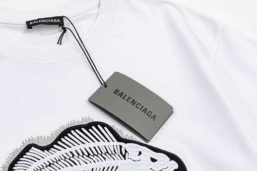バレンシアガスーパーコピープリント半袖Tシャツ魚骨刺繍レタリングロゴ