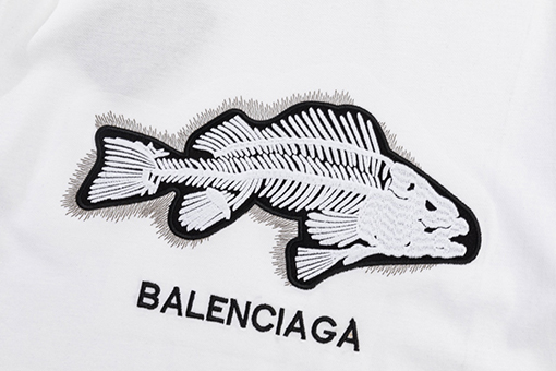 バレンシアガスーパーコピープリント半袖Tシャツ魚骨刺繍レタリングロゴ