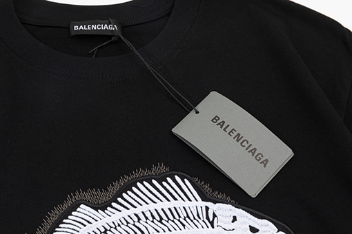 バレンシアガスーパーコピープリント半袖Tシャツ魚骨刺繍レタリングロゴ
