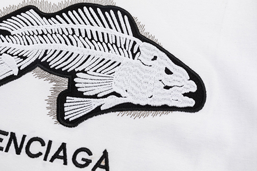 バレンシアガスーパーコピープリント半袖Tシャツ魚骨刺繍レタリングロゴ