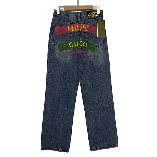 グッチデニムパンツスーパーコピー MUSIC.GUCCIロゴポイント