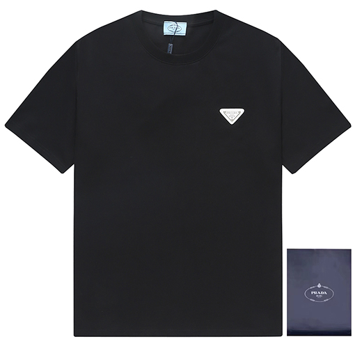 プラダ半袖Tシャツスーパーコピー  ホワイトPRADA三角ロゴプレート