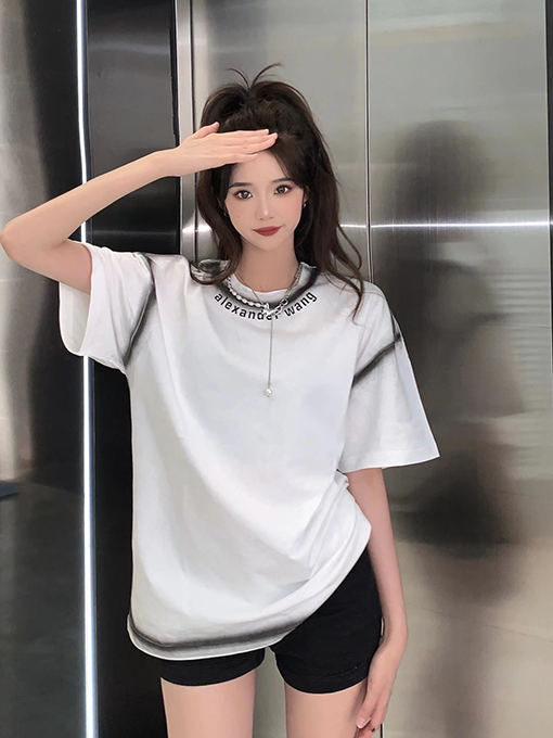 入荷!! アレキサンダーワン半袖Tシャツコピー ネックラインAlexander Wangロゴプリント★オーバーサイズ