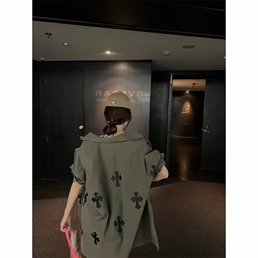 NEWクロムハーツシャツスーパーコピー★オーバーサイズ.十字皮 オレンジ.ブラック