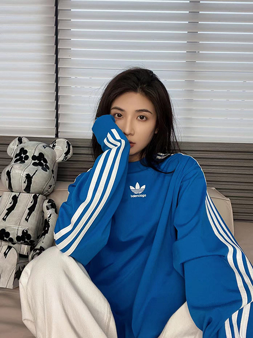 コラボ✦ バレンシアガ x アディダス長袖 Tシャツ BALENCIAGA刺繍ロゴ