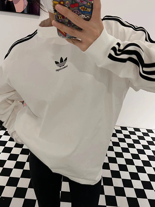 コラボ✦ バレンシアガ x アディダス長袖 Tシャツ BALENCIAGA刺繍ロゴ