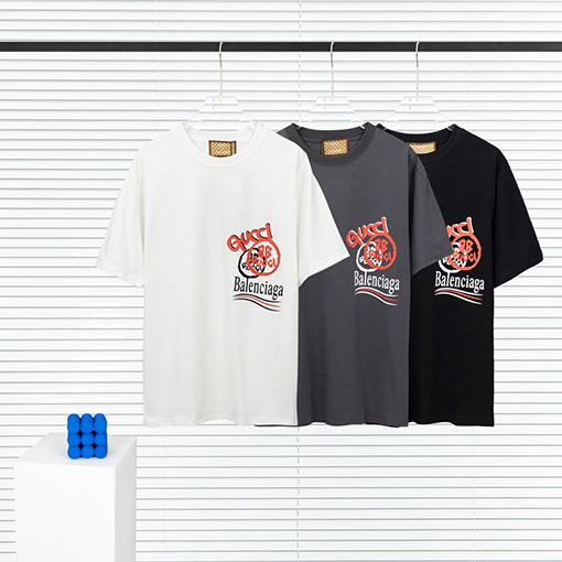 コラボ✦ グッチ x バレンシアガ プリント半袖Tシャツ メンズレディース 半袖 Tシャツの通販