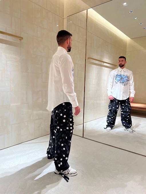 ルイヴィトン ドット柄のストレートフィットワークパンツ