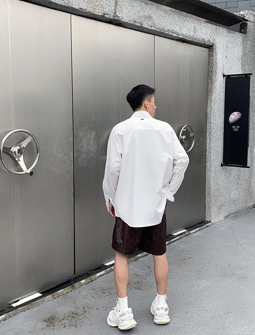 バレンシアガ デニムパッチワーク シャツ BALENCIAGA ロゴプリント