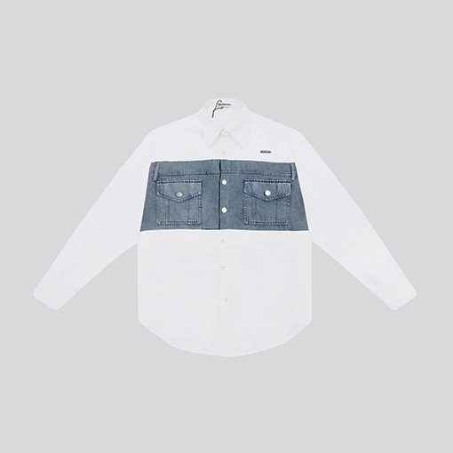 バレンシアガ デニムパッチワーク シャツ BALENCIAGA ロゴプリント