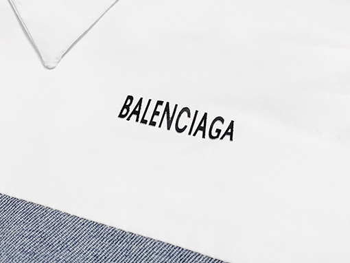 バレンシアガ デニムパッチワーク シャツ BALENCIAGA ロゴプリント