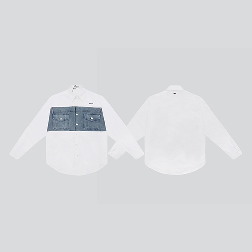 バレンシアガ デニムパッチワーク シャツ BALENCIAGA ロゴプリント