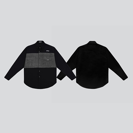 バレンシアガ デニムパッチワーク シャツ BALENCIAGA ロゴプリント