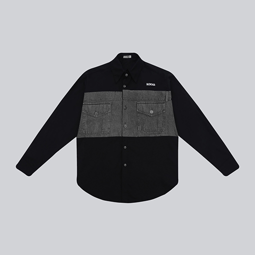 バレンシアガ デニムパッチワーク シャツ BALENCIAGA ロゴプリント