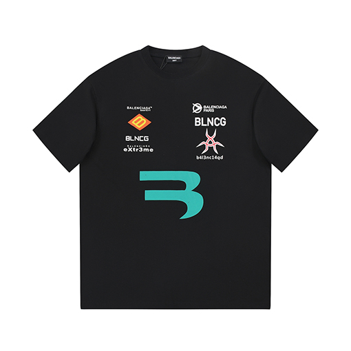 バレンシアガ  シンプルでクラシックなロゴ入りトラ柄印刷Tシャツ