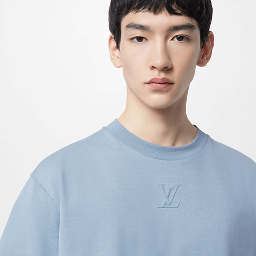 ルイヴィトン 半袖Tシャツ コピー LV 凹凸花柄の雾霾ブルー短袖Tシャツ