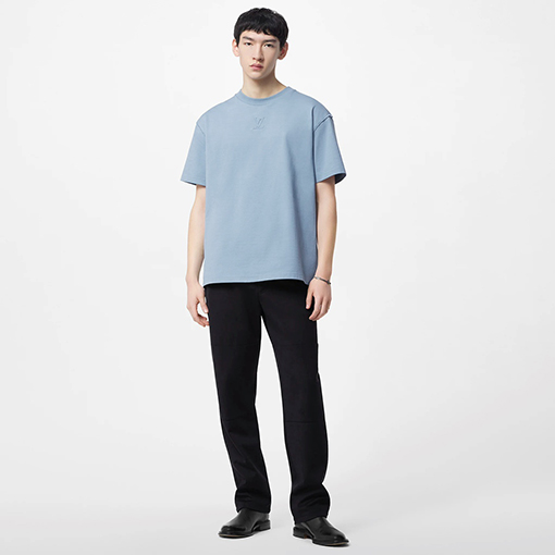 ルイヴィトン 半袖Tシャツ コピー LV 凹凸花柄の雾霾ブルー短袖Tシャツ