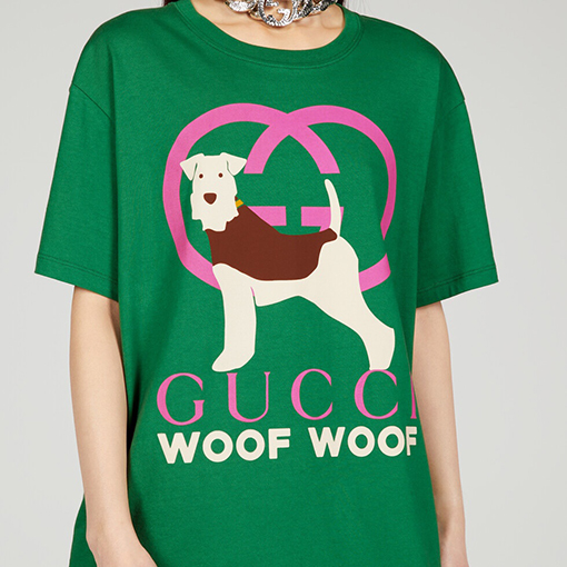 グッチ 半袖Tシャツ  23ss春夏 Woof Woof  プリント綿短袖Tシャツ