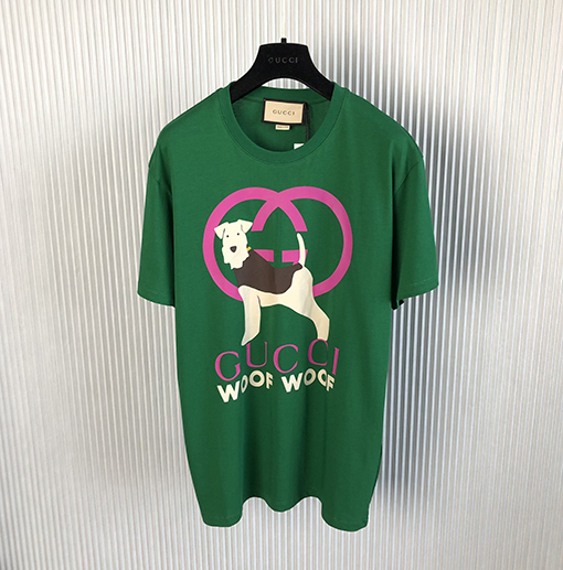 グッチ 半袖Tシャツ  23ss春夏 Woof Woof  プリント綿短袖Tシャツ