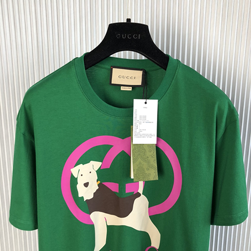 グッチ 半袖Tシャツ  23ss春夏 Woof Woof  プリント綿短袖Tシャツ