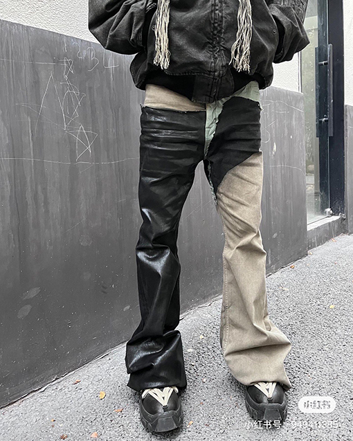 リックオウエンス デニムパンツ  パッチワーク のベルボトムウルトラロングジーンズ