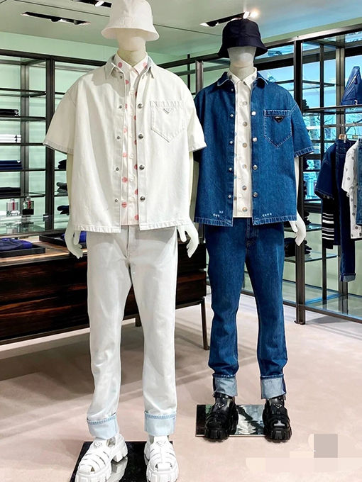 プラダ デニムシャツ スーパーコピー PRADA三角ロゴプレートショートスリーブデニムシャツ