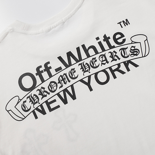 コラボ オフホワイト x クロムハーツの刺繍クロス短袖Tシャツ