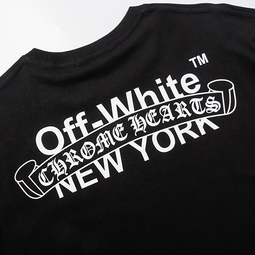 コラボ オフホワイト x クロムハーツの刺繍クロス短袖Tシャツ