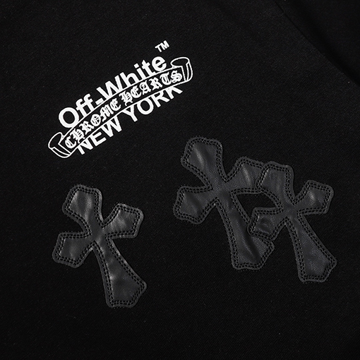 コラボ オフホワイト x クロムハーツの刺繍クロス短袖Tシャツ