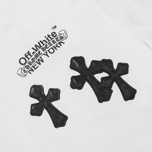 コラボ オフホワイト x クロムハーツの刺繍クロス短袖Tシャツ