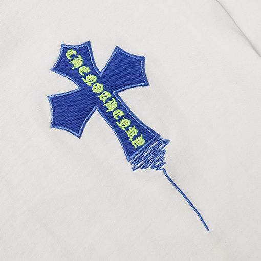 クロムハーツの レザーパッチ刺繍十字架短袖Tシャツ