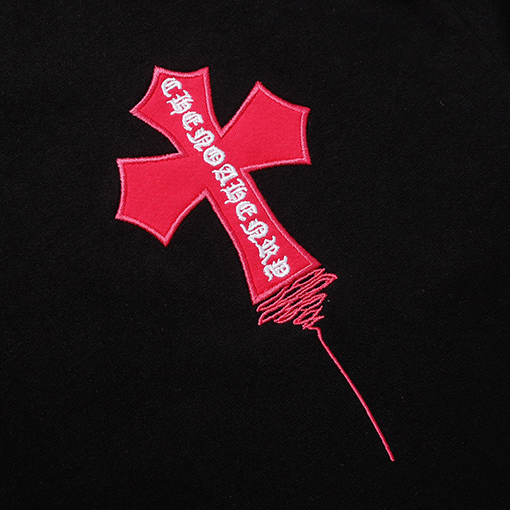 クロムハーツの レザーパッチ刺繍十字架短袖Tシャツ