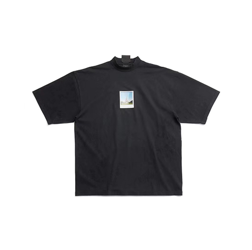 バレンシアガ 半袖Tシャツ スーパーコピー パリエッフェル塔のポラロイド写真プリント半袖Tシャツ