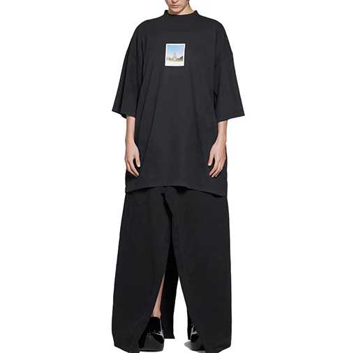 バレンシアガ 半袖Tシャツ スーパーコピー パリエッフェル塔のポラロイド写真プリント半袖Tシャツ
