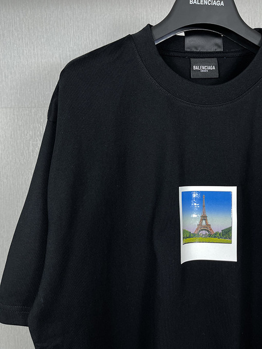 バレンシアガ 半袖Tシャツ スーパーコピー パリエッフェル塔のポラロイド写真プリント半袖Tシャツ