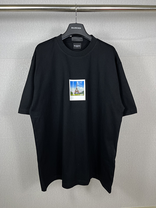 バレンシアガ 半袖Tシャツ スーパーコピー パリエッフェル塔のポラロイド写真プリント半袖Tシャツ