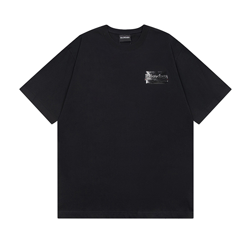 バレンシアガ 半袖Tシャツ コピー コーラ刺繍のクラシックな黒いビニール半袖Tシャツ