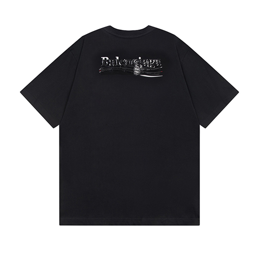 バレンシアガ 半袖Tシャツ コピー コーラ刺繍のクラシックな黒いビニール半袖Tシャツ