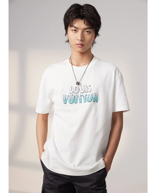 ヴィトン 半袖Tシャツ コピー Louis Vuitton ビーズグラデーションロゴの半袖Tシャツ