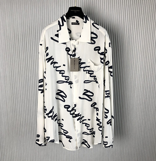 バレンシアガ シャツ BALENCIAGA 新しいスクリブルシルクプリントロングスリーブシャツ