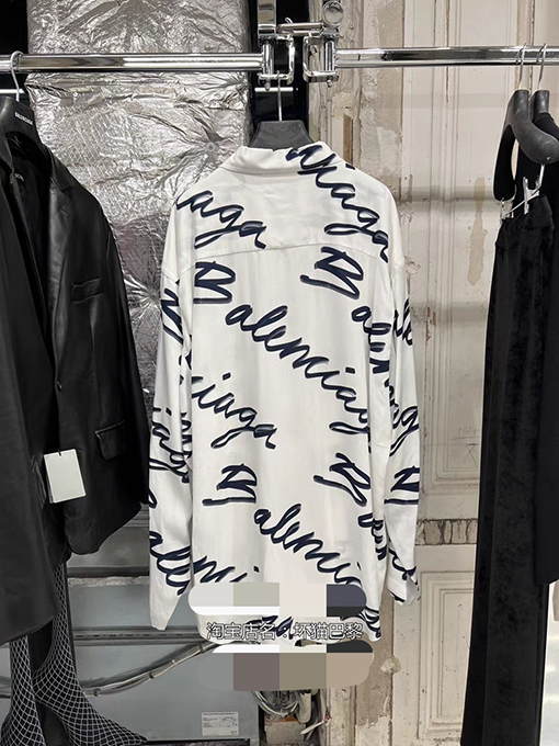 バレンシアガ シャツ BALENCIAGA 新しいスクリブルシルクプリントロングスリーブシャツ